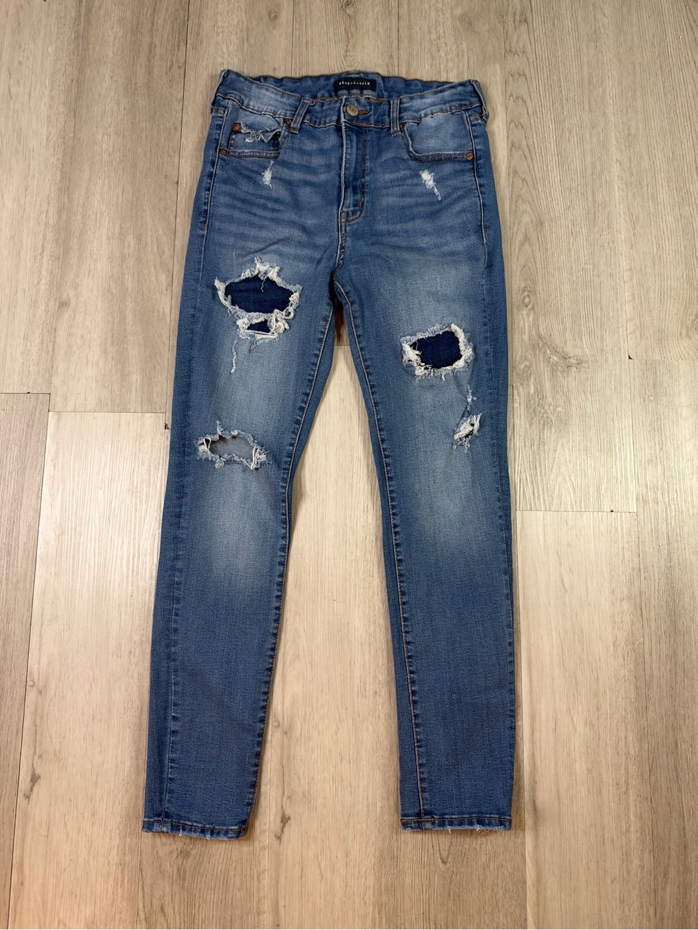 Aéropostale Womens High Rise Jegging Distressed Stretch Blue Denim Jeans Size 12